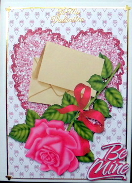 Pink Glitter Heart, with Pink Rose and Letter by Mary Murphy