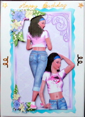 Modern Girl in Denim in Flower Frame by Mary Murphy