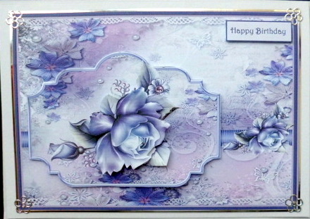 Lilac Rose and Pearls Card with Decoupage by Mary Murphy