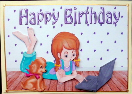 Little Girl with Her Laptop and Little Puppy by Mary Murphy