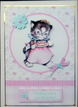 Cute Cat with Cake Birthday Topper & Decoupage by Mary Murphy