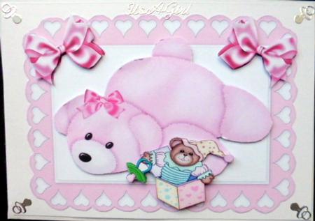 Cute Pink Teddy in Heart Frame with Jack in a Box by Mary Murphy