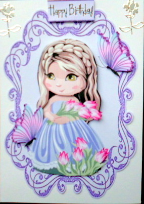 Pretty Girl with Bunch of Tulips and Butterflies by Mary Murphy