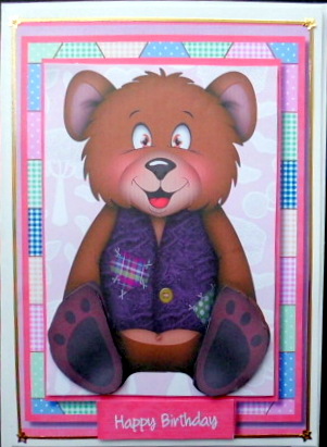 Happy Lilac Patchwork Bear  by Mary Murphy