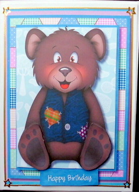 Happy Blue Patchwork Bear by Mary Murphy