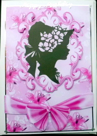 Vintage Silhouette Lady in Ornate Frame , Topper & Bow by Mary Murphy