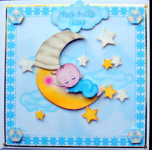 Baby Boy on the Moon 6" Square Card by Mary Murphy