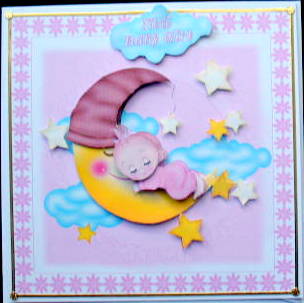 Baby Girl on the Moon 6" Square Card by Mary Murphy