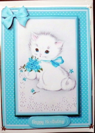 Little White Kitten with Forgetme Nots by Mary Murphy