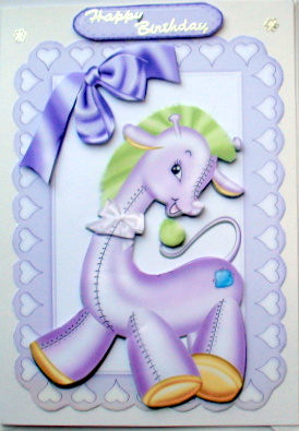 Cute Lilac Giraffe in Heart Frame with Bow by Mary Murphy
