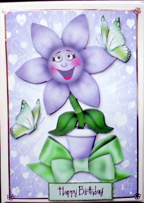 Cartoon Face with Lilac Flower and Butterflies by Mary Murphy