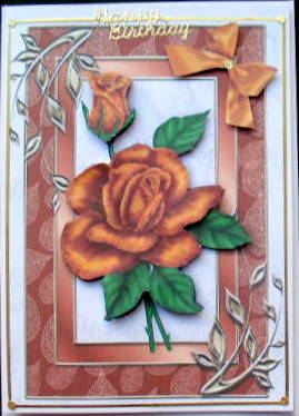 Gold Roses in Leaf Frame with Bow by Mary Murphy