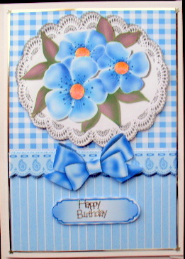 Gingham & Lace with Pretty Blue Flowers & Bow by Mary Murphy