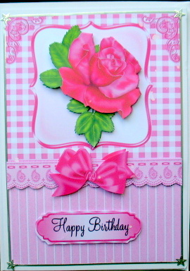 Pretty Cerise Rose with Gingham and Bow by Mary Murphy