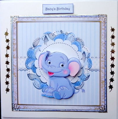 Blue Elephant Card with Decoupage by Mary Murphy