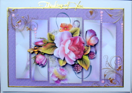 Lilac Roses on Panelled Card Front by Mary Murphy