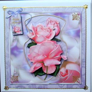 Pink Roses on Lilac Square Card Front by Mary Murphy