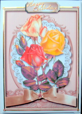 Beautiful Mixed Roses on a Lace Oval Mat  by Mary Murphy