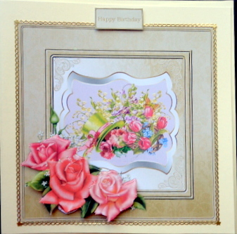 Pink Tulips and Pink Roses 7x7 Card and Decoupage by Mary Murphy