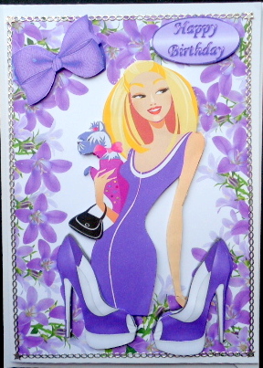 Trendy Lady in Purple Flower Frame with Shoes by Mary Murphy