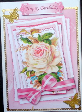 Pretty Pink Vintage Rose on Lace with Striped Bow by Mary Murphy