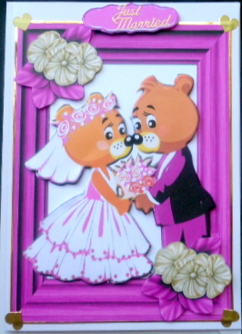 Cute Bears Wedding with Flowers in Pink Frame by Mary Murphy