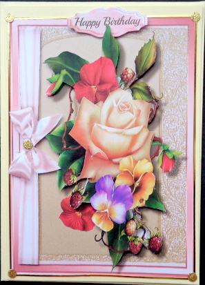 Beautiful Pansy's and Roses in a Gold Frame by Mary Murphy