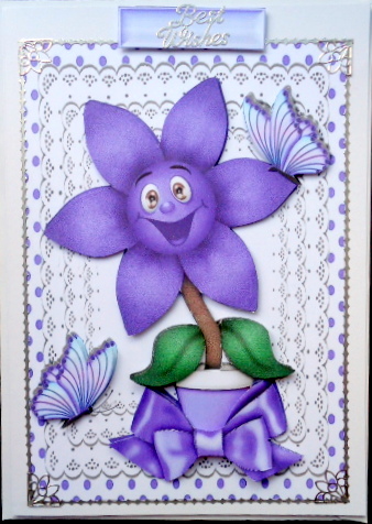 Happy Little Purple Flower with Butterflies and Bow by Mary Murphy
