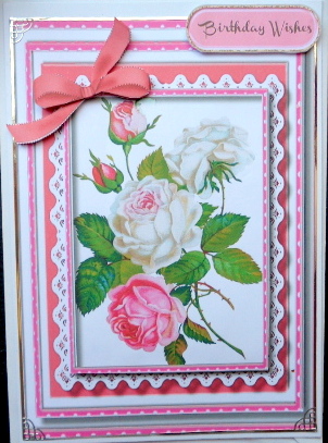 Lovely Card Front and Topper with Pink Roses  by Mary Murphy