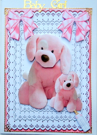 Pink Mother and Baby Puppy in Lace Frame with Bows by Mary Murphy