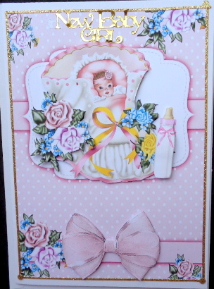 Sweet Baby Girl in Flowered Bootee Wih Bows by Mary Murphy