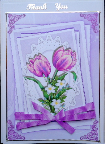 Painted Lilac Tulips on Lace Stacker Frame with Bow by Mary Murphy