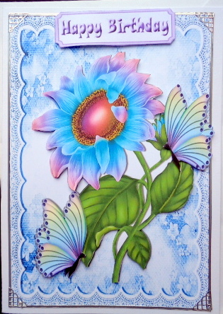 Fantasy Rainbow Sunflower & Rainbow Butterflies by Mary Murphy
