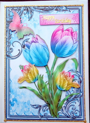 Pretty Painted Rainbow Tulips with Butterfly by Mary Murphy