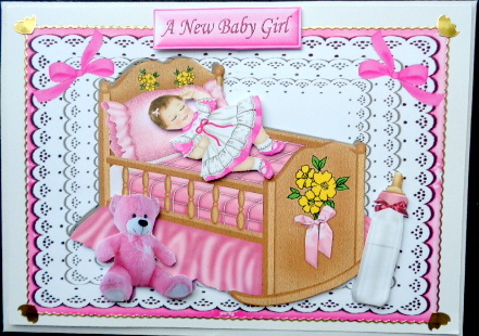 Sleeping Baby Girl in Pink Crib with Lace and Bows by Mary Murphy
