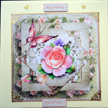 Summer Rose 7x7 Card with Decoupage by Mary Murphy