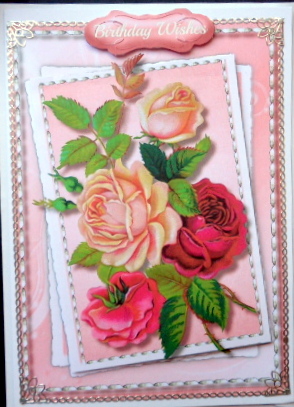 Lovely Pink Roses in a Stitched Frame  by Mary Murphy