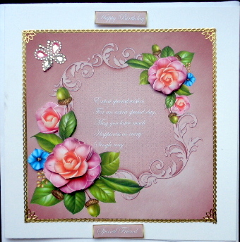 Pink Camellia 7x7 Card with Decoupage by Mary Murphy