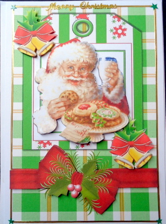 Santa with Milk and Cookies on a Tag with Bow by Mary Murphy