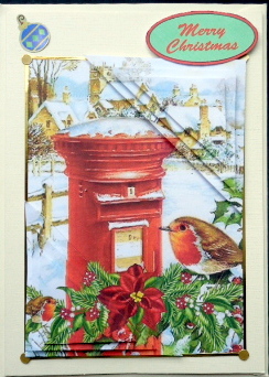 Lovely Robin in Snow Village with Side Stacker Pyramids by Mary Murphy