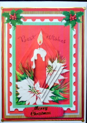 Lovely Candle with White Poinsettias , Diamond Pyramid  by Mary Murphy