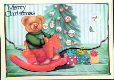 Teddy Bear on a Rocking Horse Fancy Edge Faux Envelope Card by Mary Murphy