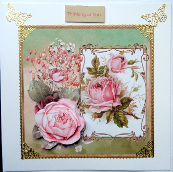 Vintage Pink Rose 7x7 Card and Decoupage by Mary Murphy