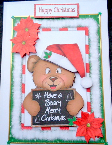 A Beary Merry Christmas, with Cute Bear and Poinsettias by Mary Murphy