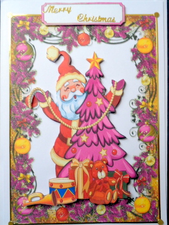 Santa with Pink Christmas Tree and Toys by Mary Murphy