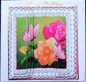 Pretty Roses and Butterflies on Lace with Side Stackers by Mary Murphy