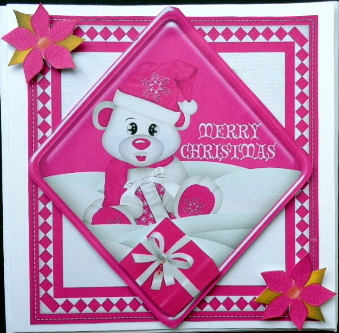 Little Bear in the Snow with Pink Present, Card & Topper by Mary Murphy