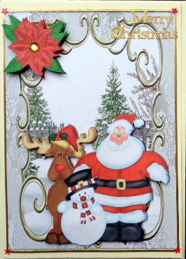 Santa and Friends in the Snow in Ornate Frame by Mary Murphy