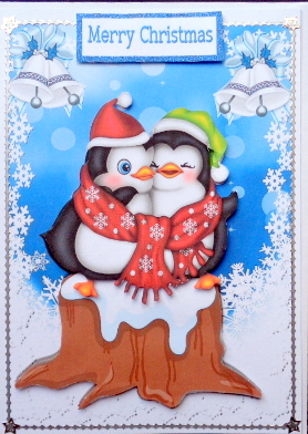 Cuddle Penguins in Red Scarf on a Snow Log by Mary Murphy