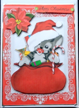 Festive Cat in Santa's Bag by Mary Murphy